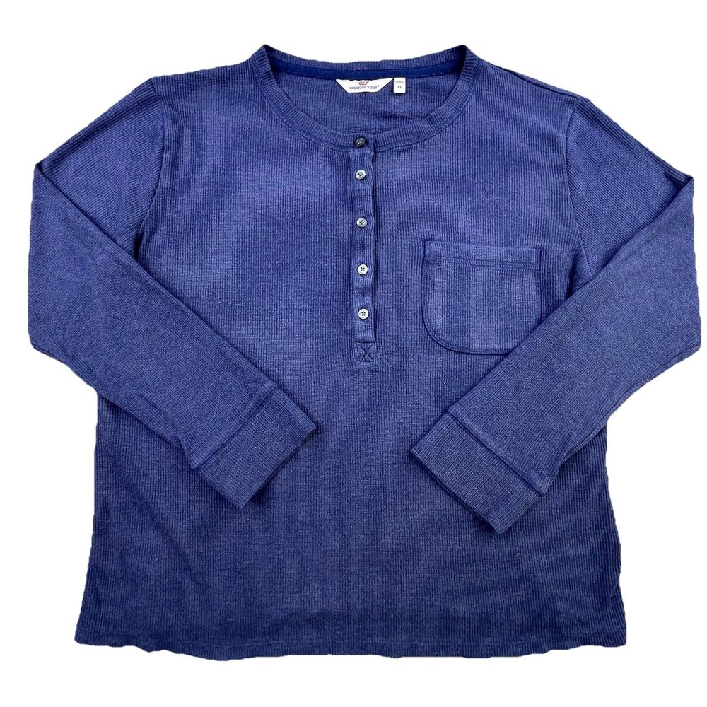 Vineyard Vines Henley Shirt Woman’s XL Blue Long Sleeve Pocket Thermal Waffle
